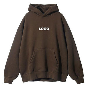 Premium <b>Mens</b> Hoodie Oversized 450GSM Chocolate Brown Boxy Fit Heavy Fleece <b>Pullover</b> Chest Logo Blank Sweatshirt Streetwear - Product Image 2