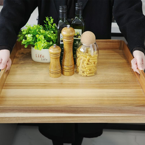 Factory Wholesale Natural Acacia Wooden Decorative Oversized Serving <b>Trays</b> <b>Large</b> Ottoman <b>Tray</b> with Handles from Vietnam - Product Image 4