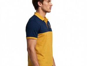Camisa de Golf para Hombre, Sólida, Transpirable, con Bolsillo, Manga Corta, Cuello con Botones, 100% Poliéster, Azul Marino y Amarillo - Product Image 2