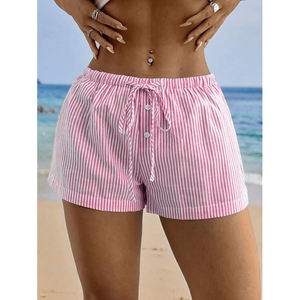 Pantalones Cortos Casuales de Mujer a Rayas con Cordón Elástico, Diseño Holgado de Verano, Novedad para el Hogar - Product Image 3