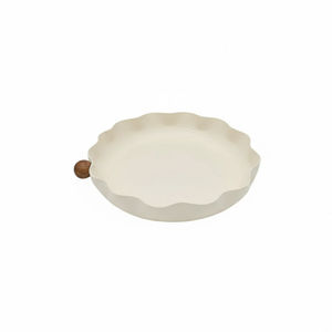 Bandeja Redonda de Metal de Diseño Moderno con Borde Festoneado y Asa de Madera para Decoración de Mesa de Boda, Utensilios de Cocina, en Oferta - Product Image 1