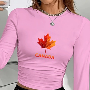Camiseta de Manga Larga para Mujer, Estilo Y2K, con Estampado Degradado de Hoja de Arce Canadiense, Cuello Redondo, Tejido de Punto de Spandex/Poliéster - Product Image 2