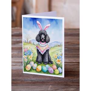 Whimsical A7 Size 5x7 Black Poodle <b>Easter</b> Egg Hunt Greeting <b>Cards</b> <b>Pack</b> of 8 Blank Note <b>Cards</b> with Envelopes - Product Image 2