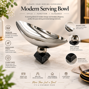 Bol à fruits et à collations sculptural haut de gamme sur support en marbre noir pour une présentation élégante sur la table |   Service de table de luxe en acier inoxydable pour la maison - Product Image 5