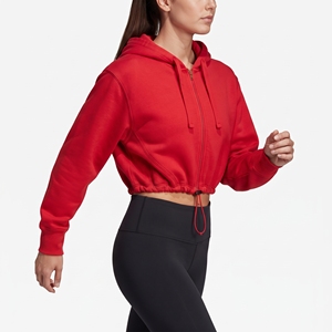 Women's Red <b>Cropped</b> <b>Hoodie</b> <b>Zip</b>-<b>Up</b> Full Sleeve 100% Cotton Solid Color Front Logo Winter Wear - Product Image 4