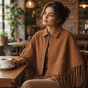 Luxury Women's Western Leather <b>Jacket</b> with Fringe, Custom Logo <b>Sheepskin</b> Waterproof Winter Coat - Product Image 4