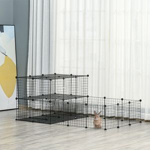 Recinto per Animali Domestici con Motivo a Tinta Unita e Porta, Gabbia per Piccoli Animali per Porcellini d'India e Cincillà, Uso Interno ed Esterno, 69L X 41.5L X 27.5H, Nero - Product Image 2