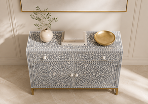 Light Gray Solid Wood Bone Inlay Dining Sideboard <b>Buffet</b> <b>Cabinet</b> 2 Drawers 4 Door Living Room Console Storage Furniture - Product Image 4