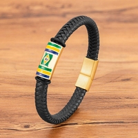 Bracelet en cuir tressé avec drapeau national du Brésil pour hommes, fermoir magnétique en acier inoxydable, bijoux sur le thème du pays, cadeau