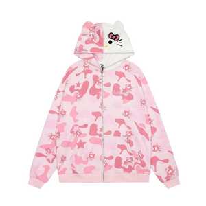 Sudadera con Capucha y Cremallera para Mujer, Estilo Americano Original OEM 2026, con Estampado de Camuflaje en Toda la Superficie y Diseño de Orejas Lindas - Product Image 5