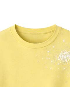 T-shirt en coton jaune personnalisé pour femme avec motif étoile en strass, manches courtes, col rond, haut décontracté pour femme, design OEM personnalisé - Product Image 4