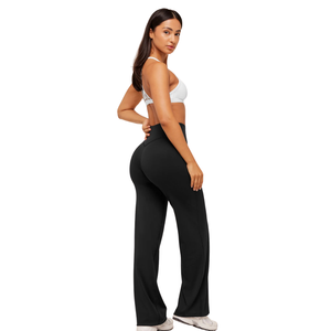 Pantalon de yoga taille haute pour femme, coupe large, noir, sans coutures, ample, pour la gym, l'entraînement et les loisirs sportifs confortables - Product Image 4