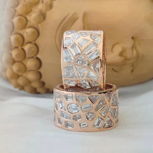 Rose Gold Geometric Mosaic Diamond Band <b>Ring</b> | Mixed Shape Diamond <b>Statement</b> <b>Ring</b> Luxury Modern Wedding Anniversary Gift for Her - Product Image 4