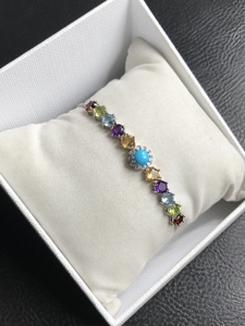 Bracelet Tennis en Pierres Précieuses Rondes Améthyste, Citrine, Grenat, Topaze Suisse, Péridot, Turquoise pour Femme – Ensemble de Bijoux Fins - Product Image 2