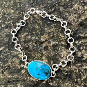 Bracelet ajustable en argent sterling 925, turquoise, fait main, luxueux, minimaliste, avec pierres précieuses, cadeau pour elle, anniversaire - Product Image 5