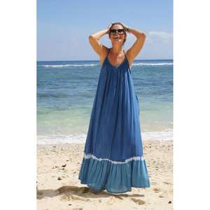 Vestido Maxi Holgado con Cuello en V y Estampado Tie-Dye, Ecológico, con Cintura Natural, para Mujer, Verano, Casual, Elegante - Product Image 4