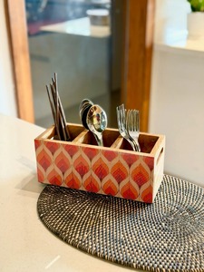 Porte-couverts en bois de manguier à feuilles d'oranger, organisateur de rangement d'ustensiles pour comptoir, pour couverts, fourchettes, cuillères, spatules - Product Image 5
