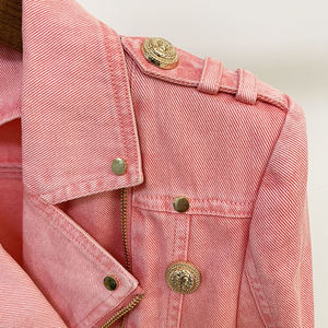 Women's <b>pink</b> Genuine Leather Moto <b>Jacket</b> Full Sleeve Zipper Closure Stand Collar Autumn Style - Product Image 3