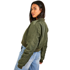 Chaqueta Bomber Verde Oliva para Mujer, de Alta Demanda, Manga Larga, Cierre de Cremallera, Cuello Camisero, Color Sólido, para Otoño - Product Image 5
