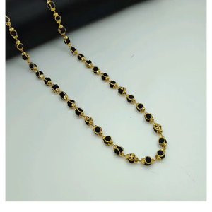 Traditional Gold Black <b>Bead</b> <b>Necklace</b> with Auspicious Swastik Charms Spiritual Hindu Chain Mangalsutra Style Jewelry for Women - Product Image 1