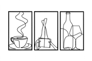 Juego de 3 Adhesivos Decorativos de Pared con Diseño de Líneas Metálicas Negras, Taza de Café, Libro, Botella de Vino, Minimalista, Moderno, para Decoración del Hogar - Product Image 4