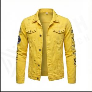 Funky Streetwear Patchwork Botones Rasgados Recortada Jean Chaqueta de mezclilla para hombres y damas en todos los tamaños Chaquetas de mezclilla para hombres Abrigos - Product Image 2