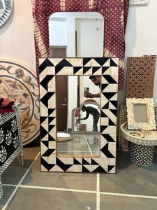 Miroir décoratif de qualité export de l'Inde / Cadre de miroir en os incrusté, miroir rond en corne naturelle - Product Image 4