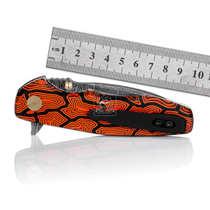 Navaja de bolsillo plegable de acero de Damasco premium DIY con mango de Micarta personalizado con huella dactilar y funda de cuero profesional EDC - Product Image 5