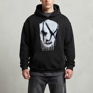 Sweat-shirt à capuche noir pour homme, personnalisé avec logo, imprimé crâne blanc, poche avant, en coton tricoté, décontracté, pour l'automne, vente en gros - Product Image 1