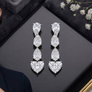 Designer Heart Shape Diamond Dangle <b>Earrings</b> Heart Cut Lab Grown Diamonds | OEM ODM <b>Fine</b> Jewelry Gold Rhodium Plated 14KT IGI - Product Image 4