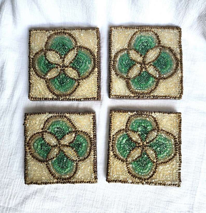 Premium Trendy Handcraft <b>Beaded</b> Embroidery Pineapple Design Four Set <b>Coaster</b> Stylish Fancy Cute Elegant - Product Image 1