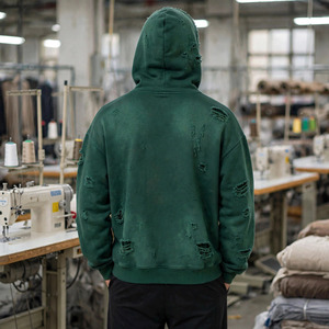 Sweat à capuche unisexe personnalisé surdimensionné avec strass, effet vieilli, style streetwear, en molleton de coton épais, entièrement zippé, pour l'hiver - Product Image 4