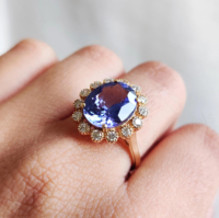 18K verguld 925 sterling zilver ring met natuurlijke 7x9mm tanzaniet ovale edelsteen en CZ accenten, december geboortesteen sieraden