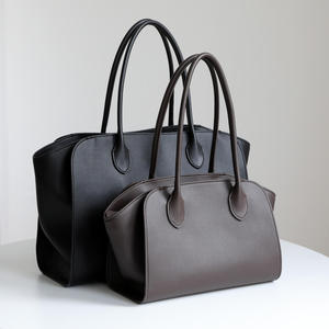 Genuine Leather Tote Bag Solid Color Minimalist Style Zipper Closure <b>Large</b> Capacity <b>Handbag</b> for Women Daily Use All Seasons - Product Image 1
