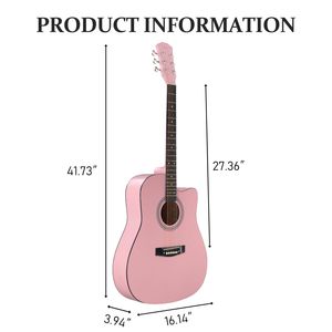 Chitarra Acustica Dreadnought Rosa da 41 Pollici con Cutaway a Forma di Barile, Corde, Capotasto, Borsa per il Trasporto, Accordatore, Chiave per Accordare - per Ragazzi Principianti - Product Image 5