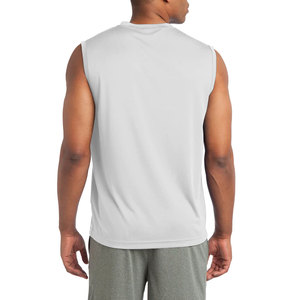 <b>Men's</b> <b>White</b> Sleeveless O-Neck Tank Top Solid Knitted Quick Dry Casual <b>Vest</b> 100% Polyester - Product Image 2