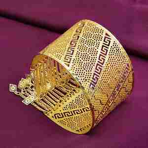 Wholesale 14K 18K 24K Dye Gold Plated Intricate Filigree <b>Cuff</b> Kada, <b>Fashion</b> <b>Cuff</b> <b>Bracelet</b>, Traditional Kada Design, Brass Kada. - Product Image 1