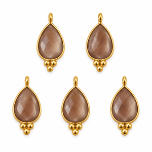 Colgante de Piedra Preciosa Facetada en Forma de Pera Ojo de Gato Color Durazno con Bisel Chapado en Oro para Fabricación de Joyas - Product Image 2