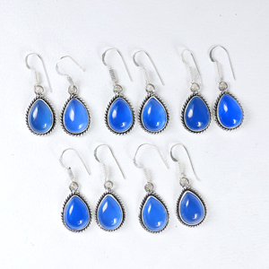 Boucles d'oreilles pendantes en argent sterling 925 avec chalcédoine bleue naturelle en forme de goutte, faites à la main, fournisseur de bijoux artisanaux Baho - Product Image 4