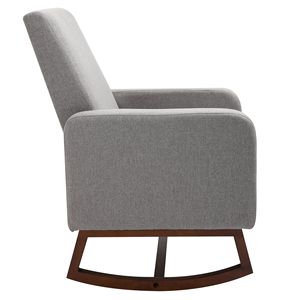 Poltrona a dondolo Accent Lounge con base in legno massello, in lino grigio, girevole, poltrona singola per balcone, stile relax - Product Image 4