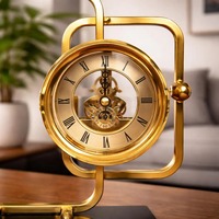 Horloge de bureau géométrique en laiton, mouvement mécanique silencieux, design contemporain, horloge décorative pour salon, table et chambre à coucher
