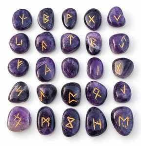 Ensemble de Pierres Runicées en Améthyste Naturelle Sculptée, Cristaux de Divination pour la Guérison Spirituelle et le Feng Shui - Product Image 1