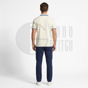 Polo de Manga Corta Color Crema para Hombre con Ribete Azul, Corte Regular, Estilo Casual Elegante, Tejido de Piqué de Algodón, Transpirable, Diseño Sólido - Product Image 6
