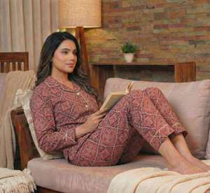 Ensemble de pyjama pour femme en coton 100% fait main en Inde, broderie à la main et machine, rayures, idéal pour l'été et les demoiselles d'honneur - Product Image 2