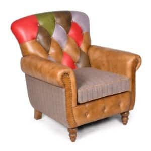 Fauteuil pivotant moderne en tissu patchwork avec dossier ailé et pieds en bois, idéal pour salon, chambre, appartement, hôtel, maison - Product Image 4