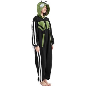 Combinaison en polaire à capuche verte personnalisée pour femmes, longue, douce, avec fermeture éclair sur le devant, design de dessin animé, pyjama d'hiver - Product Image 4