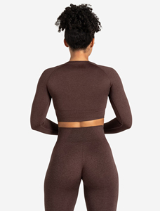 Haut court marron à manches courtes pour femme, imprimé, en coton tricoté et élasthanne, col rond, coupe décontractée, séchage rapide, anti-plis, respirant - Product Image 2