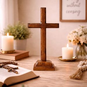 Modern Eco-Friendly Cut Design Wooden Christian Cross Square Base Decorative Tabletop Home Church Office Prayer Room <b>Gifting</b> - Product Image 5