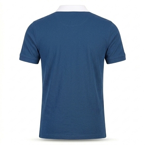 Polo de Manga Corta Azul para Hombre, de Algodón Piqué, con Cuello Blanco, Estilo Casual, Corte Regular, Tejido de Punto Antiarrugas - Product Image 2
