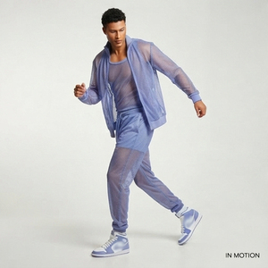 Conjunto deportivo de malla transparente para hombre, chaqueta con cremallera, pantalones jogger, ropa de playa, 100% poliéster, chándales transparentes para hombre - Product Image 5